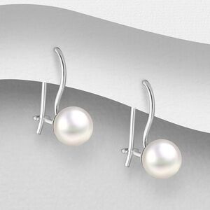 925 Sterling Silver Kidney Earrings Decorated With‎ Simulated Pearls